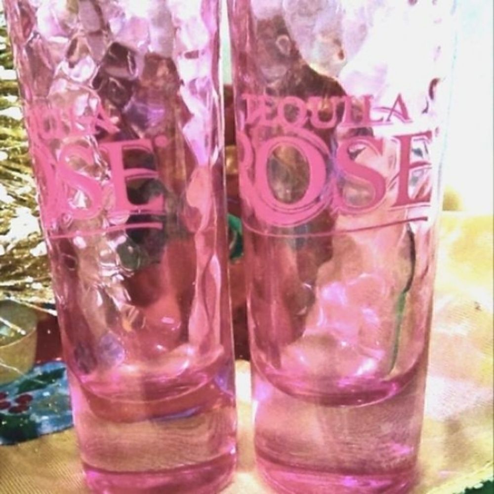 Tequila Rose Double Shot Glasses Shooters 2 Oz Dimpled & Pink Glass 2
